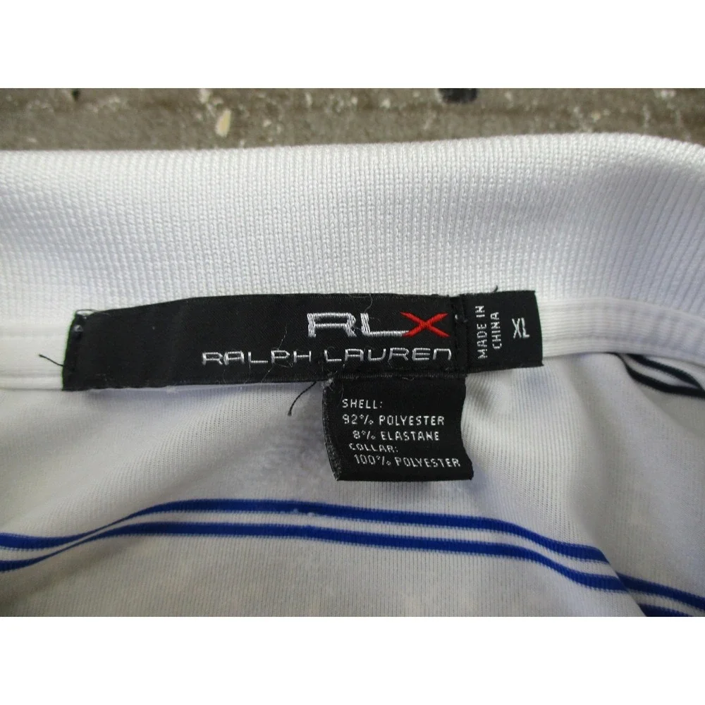 Ralph Lauren RLX Polo Shirt Mens XL White Blue Black Striped Golf Performance